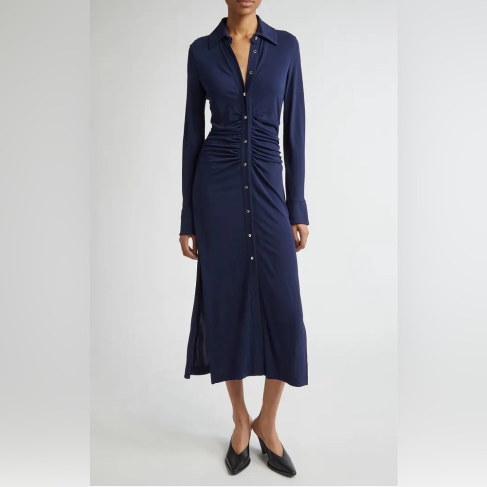Altuzarra Midnight Berry Blue Long Sleeve Dress Claudia Ruched Navy Size 40